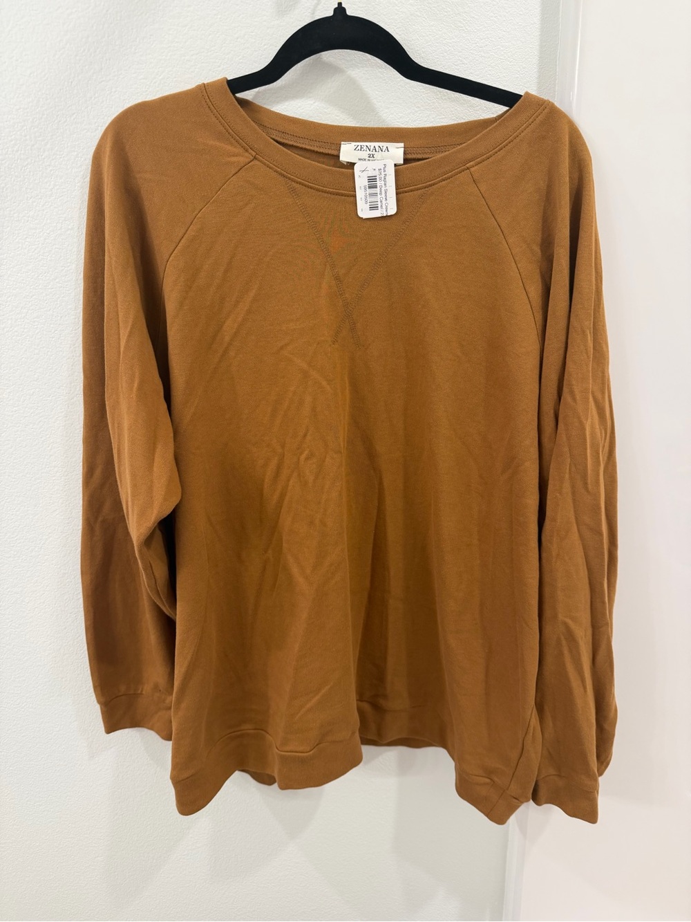 ZENANA Cozy Crewneck Sweatshirt - Caramel Brown NWT